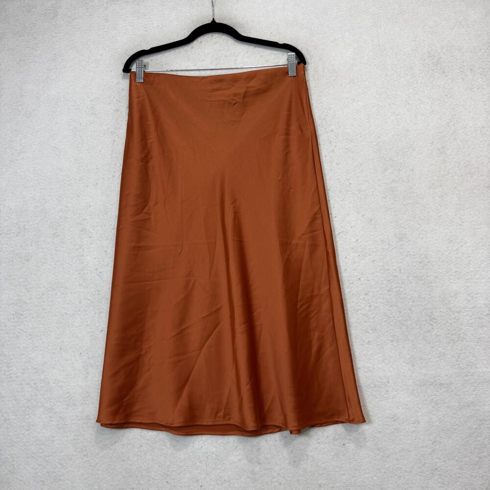 Rachel Zoe Skirt Womens 8 Orange Satin A Line Midi Pull On Stretch Slip